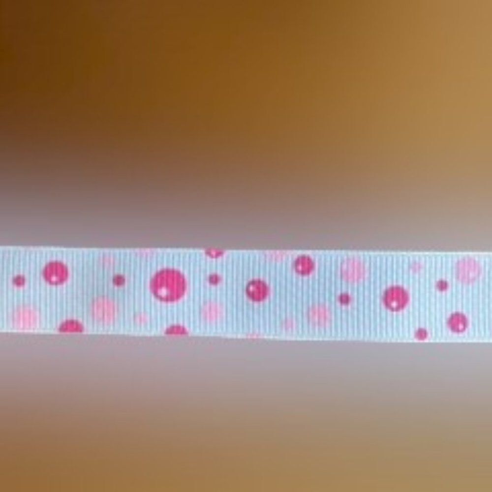 White Grosgrain Ribbon Multi Shades of Pink Bubbles  58R565  ****ALL RIBBONS BUY